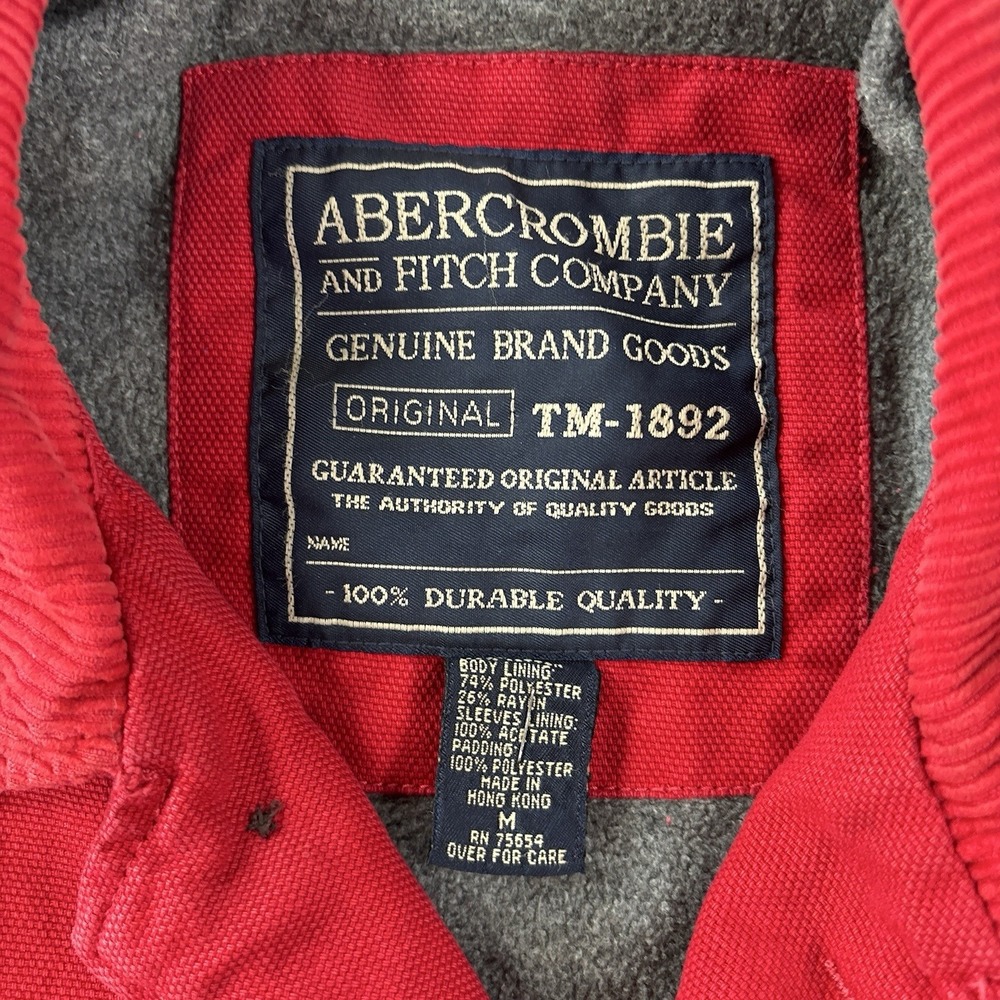 Vintage Abercrombie & Fitch Chore Coat Medium Red Corduroy Trim Oversized Lined - Picture 11 of 16